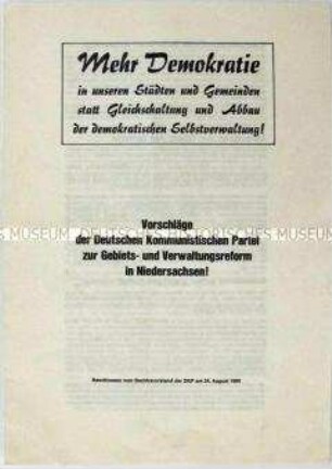 Flugschrift mit den Vorschlägen der DKP Hannover für eine Verwaltungsreform