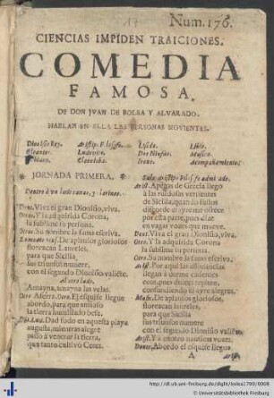 Comedia Famosa: Ciencias Impiden Traiciones.