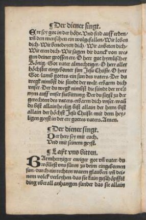 Der diener singt. || Der Herr sey mit euch. || Vnd mit seinem geyst. ||