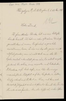 Nr. 10: Brief von Hermann Minkowski an Adolf Hurwitz, Königsberg, 11.5.1896