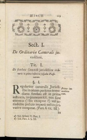 Tit. I. De fundata Camerali jurisdictione ordinaria in prima instantia respectu Personarum.