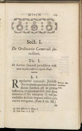 Tit. I. De fundata Camerali jurisdictione ordinaria in prima instantia respectu Personarum.