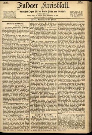 Erste Ausgabe vom Samstag, den 28. Februar 1874.