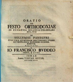 Oratio de festo orthodoxiae in ecclesia Graeca celebrari solito