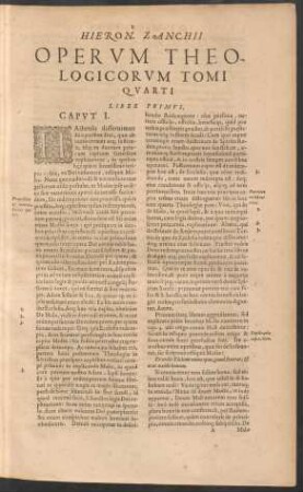 Hieron. Zanchii Operum Theologicorum Tomi Quarti Liber Primus.