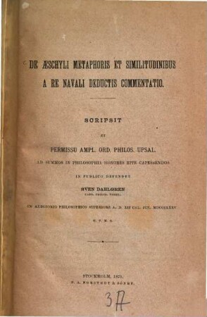 De Aeschyli metaphoris et similitudinibus a re navali deductis commentatio : Diss. inaug.