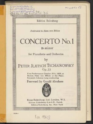 Concerto No. 1 : B♭ minor : for pianoforte and orchestra : op. 23