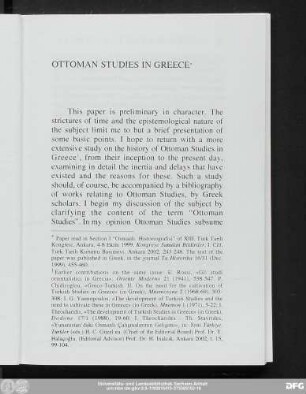 Ottoman Studies In Greece