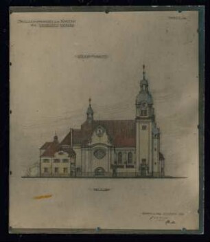 Projekt für eine Katholische Kirche, Berlin-Lankwitz: Entwurfszeichnung: Seitenansicht