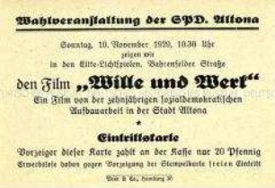 Eintrittskarte für eine Filmveranstaltung der SPD ALtona