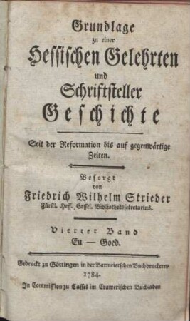 Grundlage zu einer hessischen Gelehrten und Schriftsteller-Geschichte. 4. Eu - Goed