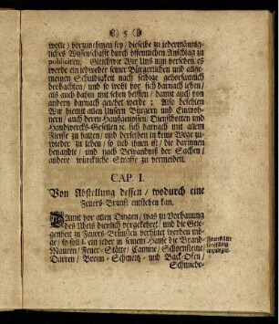 Cap. I. Von Abstellung dessen / wodurch eine Feuers-Brunst entstehen kann.
