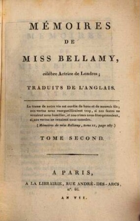 Mémoires De Miss Bellamy, célèbre Actrice de Londres : Traduits De L'Anglais, 2