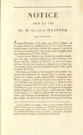 Notice sur la vie de M. Jaqcues Haafner
