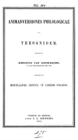 Animadversiones philologicae ad Theognidem