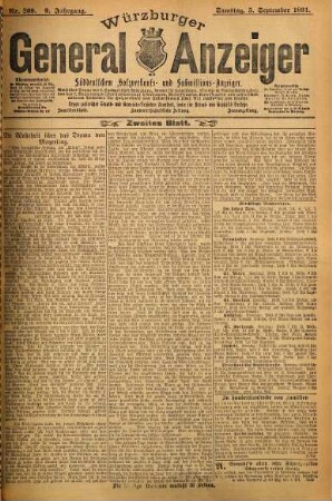 Würzburger General-Anzeiger : mit süddeutschem Holzverkaufs- und Submissionsanzeiger. 9. 1891, 9 - 10