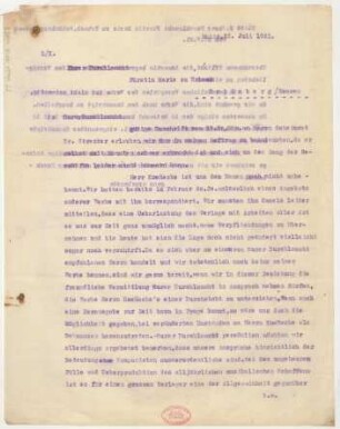 Brief an Marie zu Erbach-Schönberg : 26.07.1921