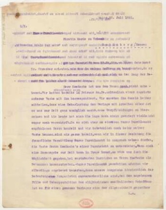 Brief an Marie zu Erbach-Schönberg : 26.07.1921