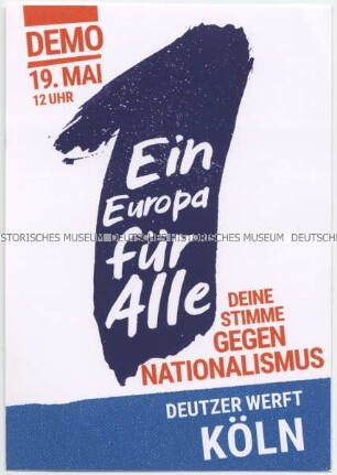 Aufkleber mit Werbung für eine bundesweite Demonstration gegen Nationalismus im Vorfeld der Europawahlen