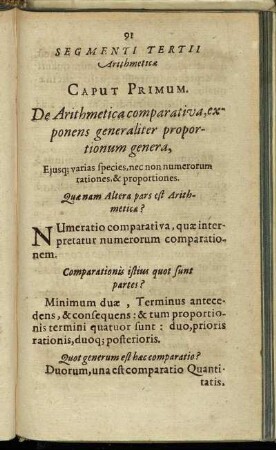 Caput Primum. De Arthmetica comparativa, expones generaliter proportionum genera.