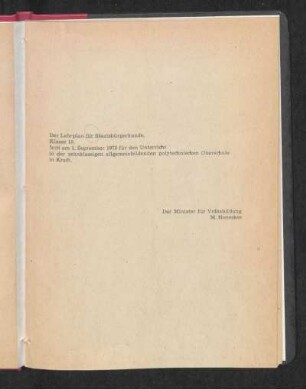 Der Lehrplan für Staatsbürgerkunde, Klasse 10 ...