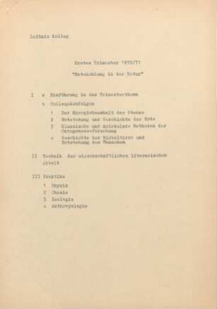 Erstes Trimester 1970/71