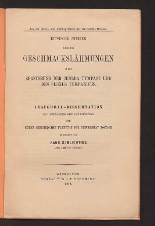Klinische Studien über die Geschmackslähmungen durch Zerstörung der Chorda tympani und des Plexus tympanicus