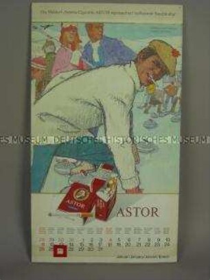 Ewiger Kalender mit Werbeaufdruck für "ASTOR"-Zigaretten