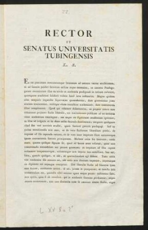 Rector Et Senatus Universitatis Tubingensis L. S.
