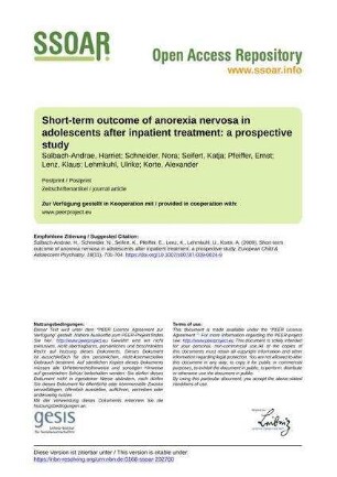 Short-term outcome of anorexia nervosa in adolescents after inpatient treatment: a prospective study