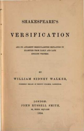 Shakespeare's Versification by William Sidney Walker