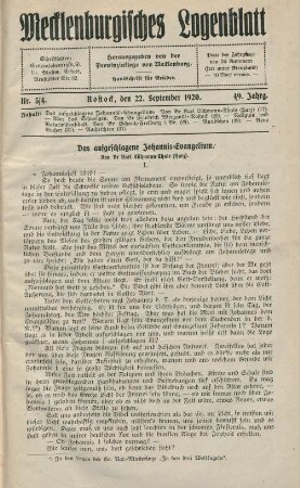 Nr. 3/4. Rostock, den 22. September 1920.