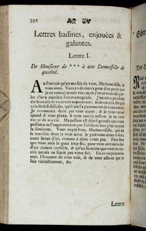 Lettres badines, enjouèes & galantes. = Scherzhafte, aufgeweckte und galante Briefe.