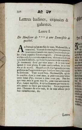 Lettres badines, enjouèes & galantes. = Scherzhafte, aufgeweckte und galante Briefe.
