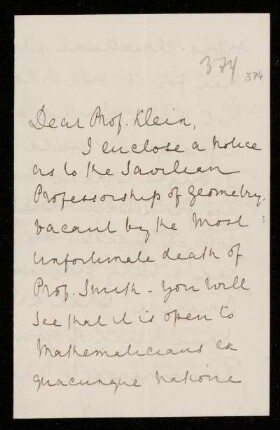 Nr. 10: Briefe von Arthur Cayley an Felix Klein, Cambridge, 4.4.1883
