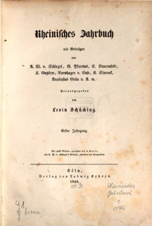 Rheinisches Jahrbuch. 1. 1846