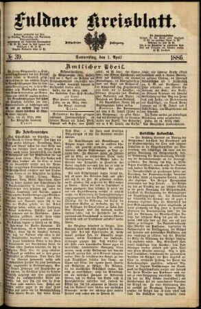 Ausgabe vom Donnerstag, den 01. April 1886.