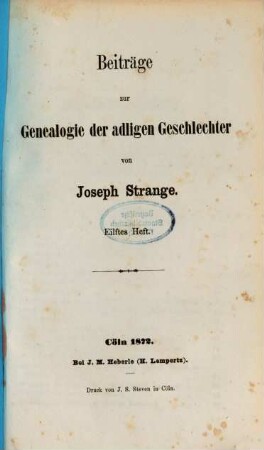 Beiträge zur Genealogie der adligen Geschlechter von Joseph Strange, 11
