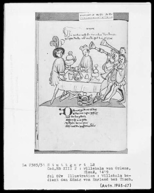 Willehalm von Orlens, Folio 4recto-299verso — Willehalm von Orlens, Folio 4recto-299versoWillehalm dient bei Tisch, Folio 82verso