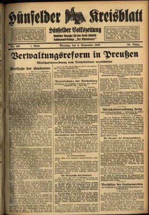 Erste Ausgabe vom Dienstag, den 06. September 1932.