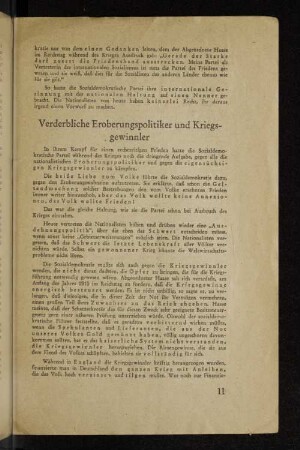 Verderbliche Eroberungspolitiker und Kriegs- gewinnler
