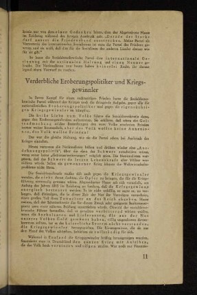 Verderbliche Eroberungspolitiker und Kriegs- gewinnler