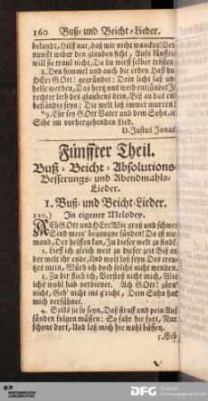 Fünffter Theil. Buß- Beicht- Absolutions- Besserungs- und Abendmahls-Lieder.