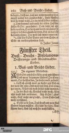 Fünffter Theil. Buß- Beicht- Absolutions- Besserungs- und Abendmahls-Lieder.