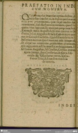 Praefatio In Indicem Nominum