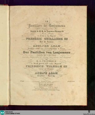 Le postillon de Lonjumeau : opéra comique en trois actes