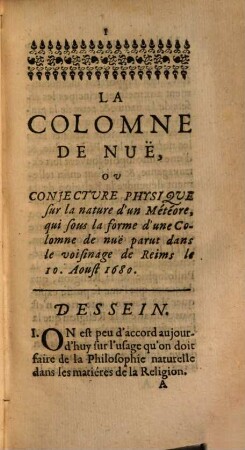 Conjectures physiques sur deux colomnes de nuë qui ont paru depuis quelques années et sur les effets du tonnerre