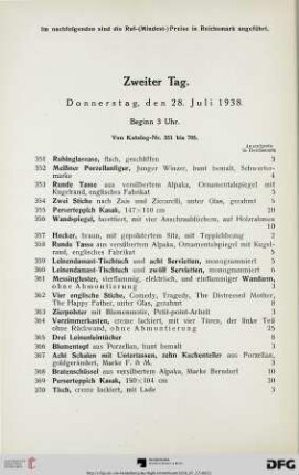 Zweiter Tag. Donnerstag, den 28. Juli 1938. Beginn 3 Uhr (Nr. 351-705)
