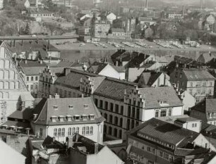 Meißen, Blick vom Turm der Frauenkirche nach Osten über die Elbe nach Cölln