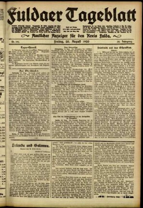 Ausgabe vom Freitag, den 20. August 1920.